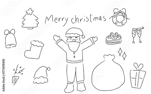 優しい雰囲気の手描き線画のクリスマスアイコンセット