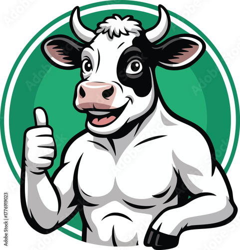 Cute happy cartoon cow farm animal with milk illustration vector