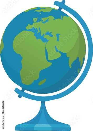 The world globe on a white background is an educational object illustrating the geography of the Earth's continents and oceans, useful for global business and travel concepts