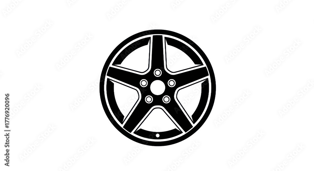 Obraz premium White alloy wheel rim with five spokes isolated on transparent background
