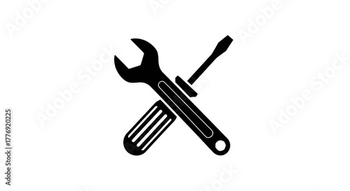 Wrench and screwdriver icon in white outline on transparent background