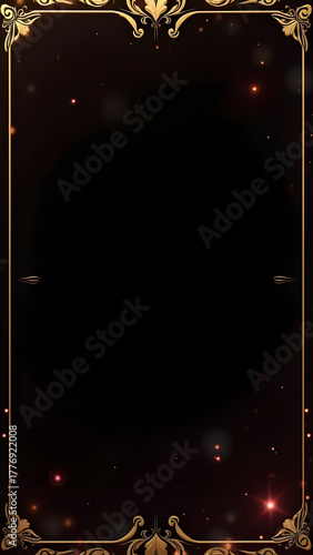 Elegant golden frame with intricate details, set against a dark, glowing background.