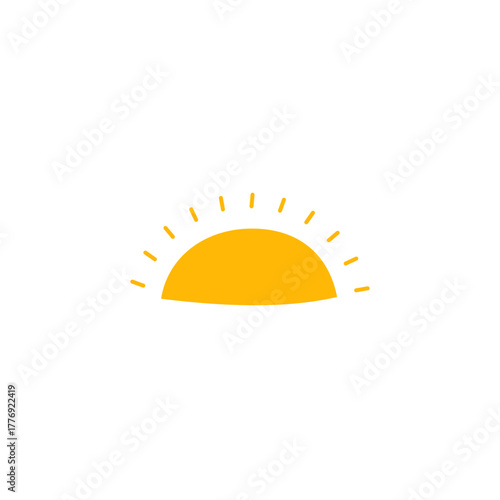 A simple yellow sun icon, representing a new day or sunrise, with a semicircular shape and radiating lines, symbolizing warmth and positivity