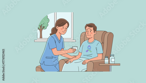 Nurse caring for senior man with chronic illness Home health and patient support