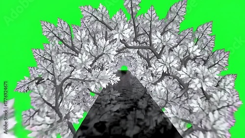 Symmetrical Metallic Leaf Arrangement on Green Screen Background