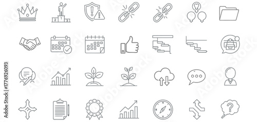 Collection of hand drawn business and finance icons isolated on white background
