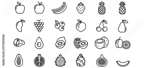 Collection of hand drawn fruit illustrations isolated on white background