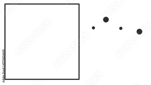 Dots or atoms run up and down next to the frame.