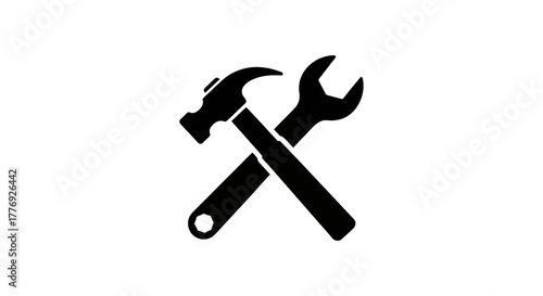 Crossed hammer and wrench tools icon on transparent background