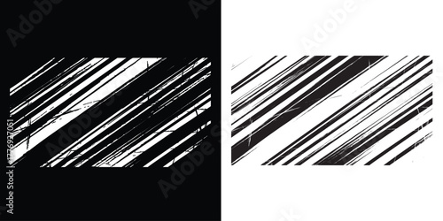 Striking monochrome design with bold diagonal lines and grunge texture appeal