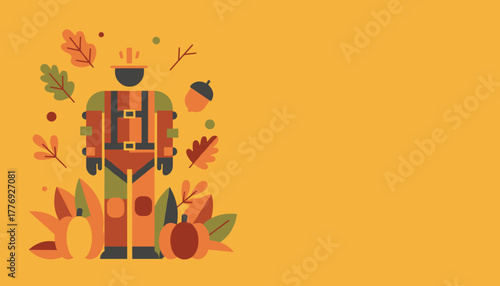 Autumn industry worker illustration with pumpkins and leaves Seasonal labor concept background