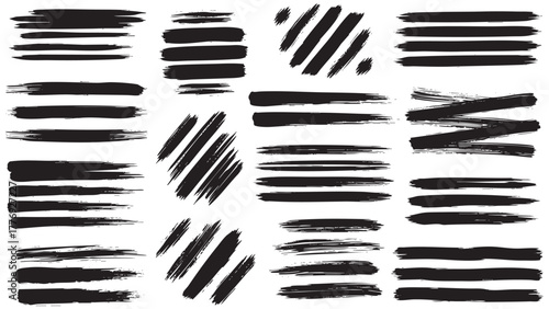 Dynamic black brush strokes and lines add artistic flair to your design projects