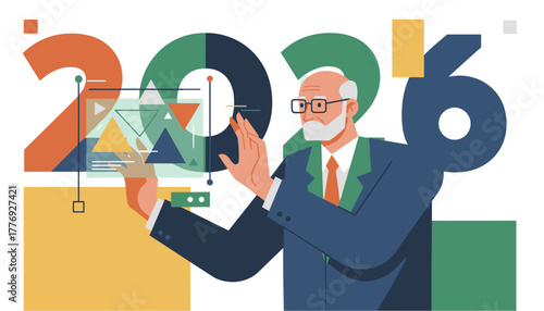 Senior executive analyzing future business data visualization for 2026 strategy