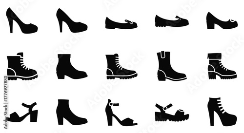 Variety of footwear silhouettes heels boots sandals and other shoe types