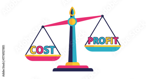 A colorful scale balancing cost and profit representing financial equilibrium