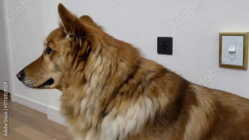 Photographic Study of the Facial Features of a Particular Breed of Dog Known for its Golden-Hued