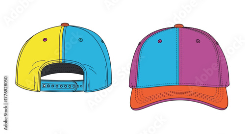 Illustration of a two tone baseball cap with a flat brim design