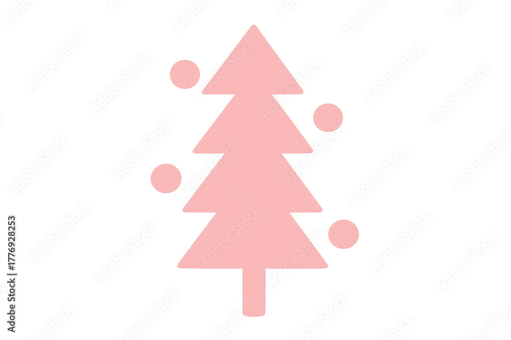 Fototapeta premium Pink christmas tree icon with festive snow falling, minimalist holiday season decoration on transparent background