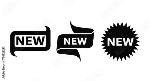 Three black new ribbon banner symbols on a white background image