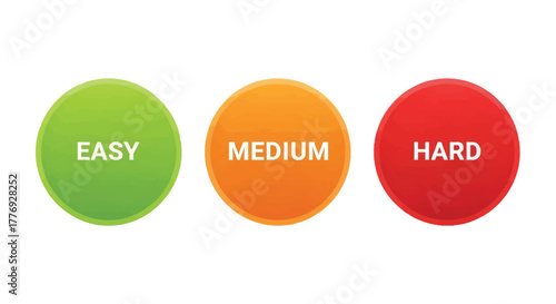 Colorful oval buttons displaying difficulty levels easy medium and hard
