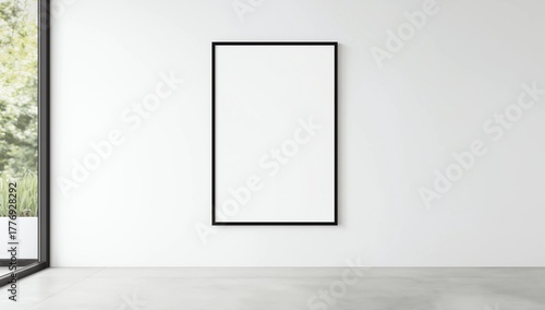 Minimalist styled stock photo, black frame mockup on white background, 