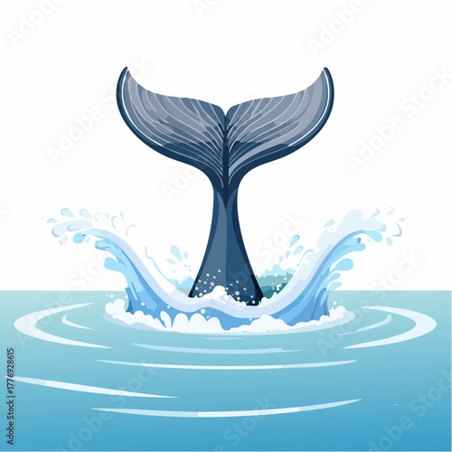 Blue Whale Tail Surfacing with Water Splash.
