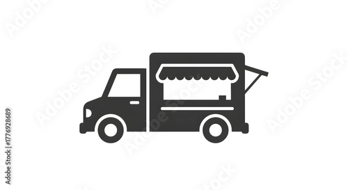Food truck icon, mobile restaurant graphic for catering business.