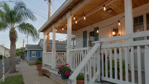 lengthy white picket barrier and veranda situated adjacent to a serene and calm roadway in a warm coastal