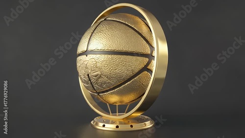 three-dimensionally generated image of a prestigious award cup made of gold-colored material  themed around the sport of