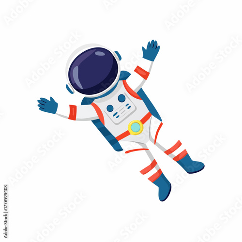 Cartoon Astronaut Floating in Space with Suit.