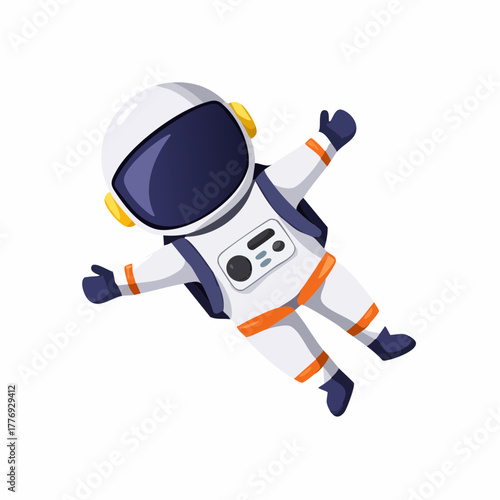 Cartoon Astronaut Floating in Space with Spacesuit.