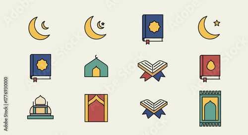 Islamic Icons Collection Religious Symbols Ramadan Kareem Eid Mubarak.