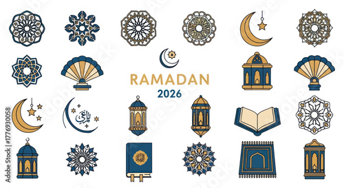 Ramadan 2026 - Islamic Icons and Symbols for Festive Celebrations.