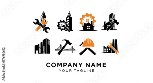 Construction Industry Icons Set Building Tools and Equipment Graphics.
