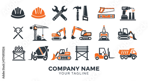 Comprehensive set of construction and building industry vector icons.