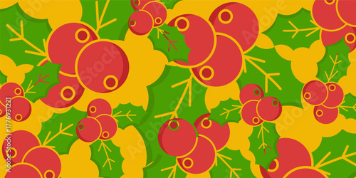Orange background with red holly berry texture. Design for banners, posters, and social media.