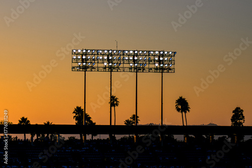 Photography baseball lights at sunset