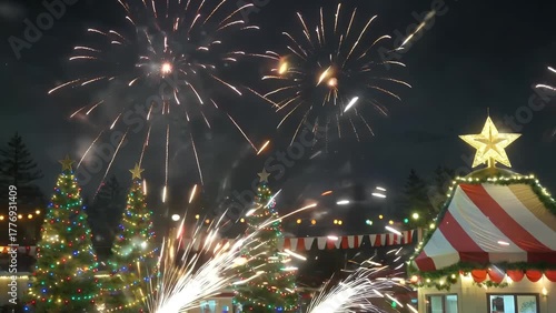 Sparkling Firework Devices Held in Darkness Creating a Festive Background for Christmas and New Year