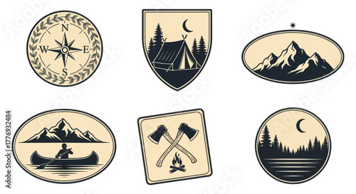 Vintage Outdoor Adventure Emblem Set.