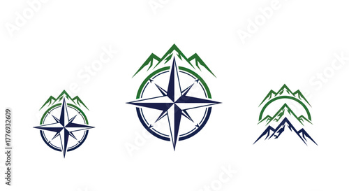 Mountain Compass Rose Navigation Adventure Symbol Set.