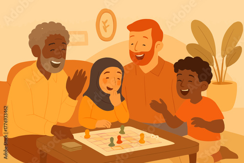 Grandparents teaching grandchildren about cultural tolerance through storytelling and shared traditions