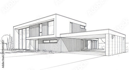 Modern architectural sketch of a contemporary residential house design