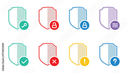 Security protection icons Collection, safety statuses, verification and warning shields