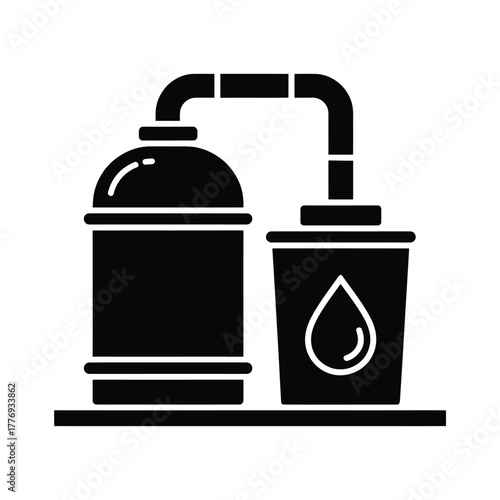 Black and white illustration of a water distillation apparatus