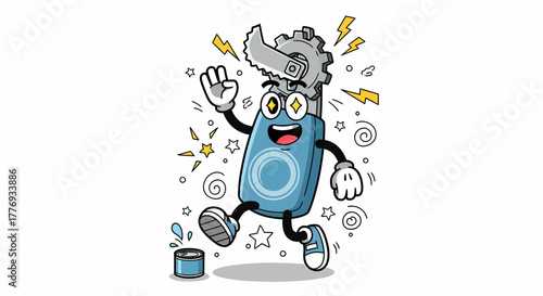 Cheerful and energetic blue lighter mascot cartoon illustration.