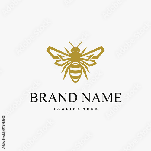 Golden bee logo design with brand name and tagline, perfect for honey or related businesses.