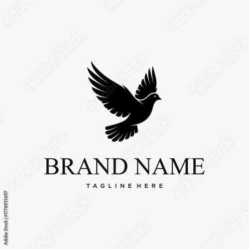 Elegant black and white logo design featuring a flying dove.