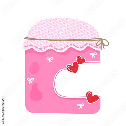 Pink Jam Jar with Hearts, Lace, and Blank Label.