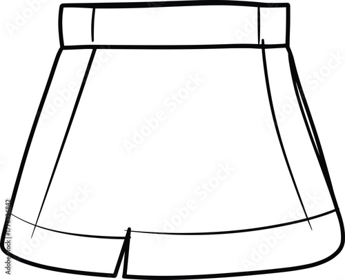Vector CAD drawing of flared skirt with waistband, side slit, seam detail, and structured silhouette for fashion design illustration content