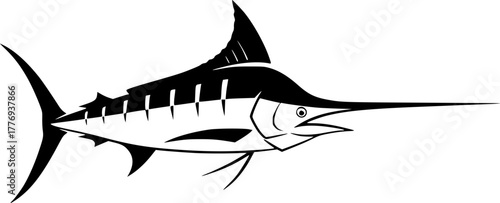 Illustration of a marlin fish with a long pointed bill silhouette
